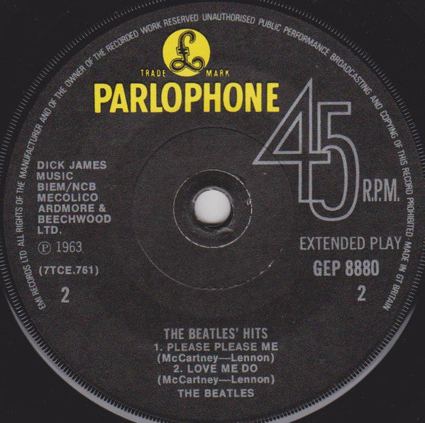 The Beatles : The Beatles' Hits (7", EP, Mono)
