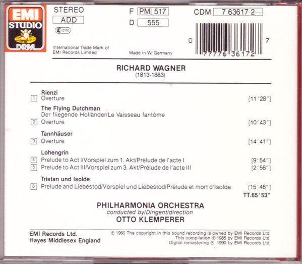 Wagner*, Philharmonia Orchestra, Otto Klemperer : Orchestral Music I (CD, Comp, RM)