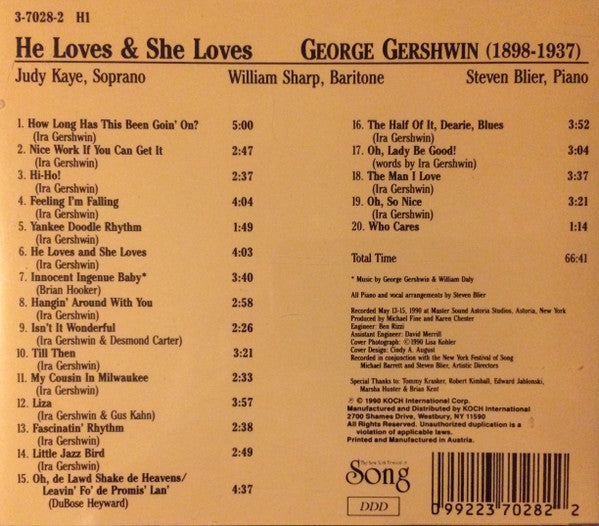 George Gershwin - Judy Kaye, William Sharp (2), Steven Blier : He Loves & She Loves • Gershwin Songs & Duets (CD, Album)