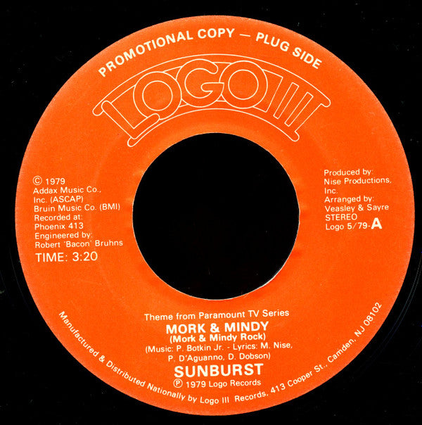 Sunburst (10) : Theme From Paramount TV Series Mork & Mindy (Mork & Mindy Rock) (7", Promo)