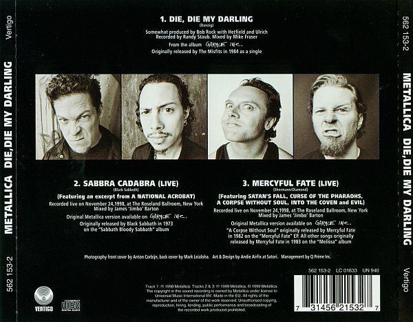 Metallica : Die, Die My Darling (CD, Single)