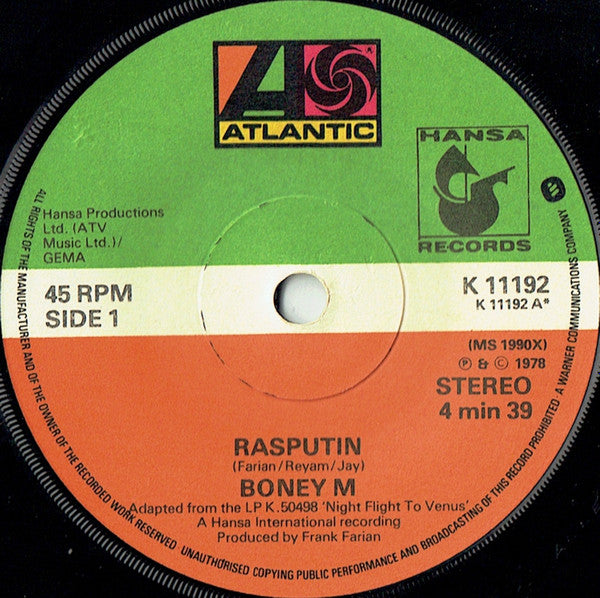 Boney M. : Rasputin (7", Single)