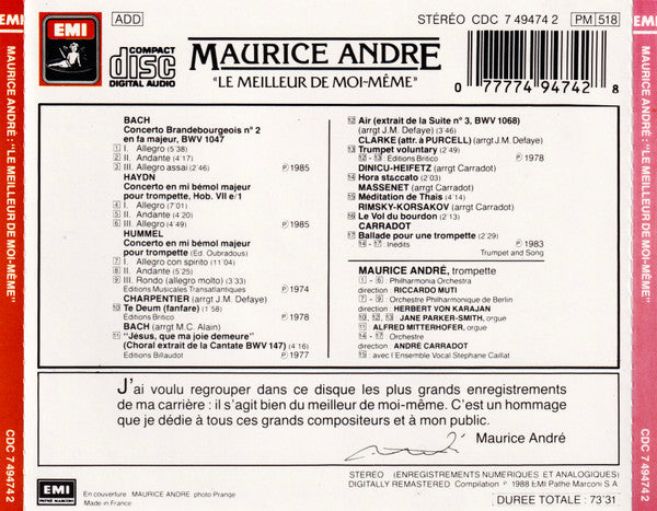 Maurice André : "Le Meilleur De Moi-Même" (CD, Comp, RM)