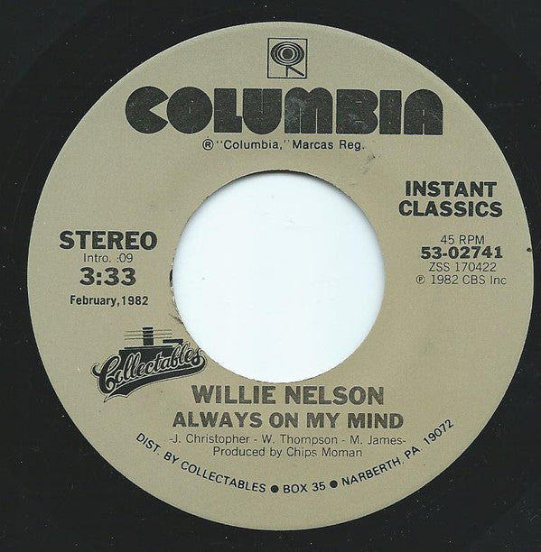 Willie Nelson : Always On My Mind / The Party's Over (7", RE)