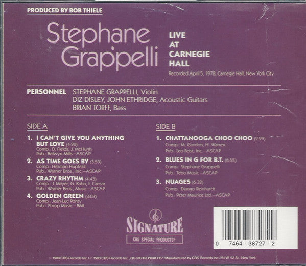 Stéphane Grappelli : Live At Carnegie Hall (CD, Album)