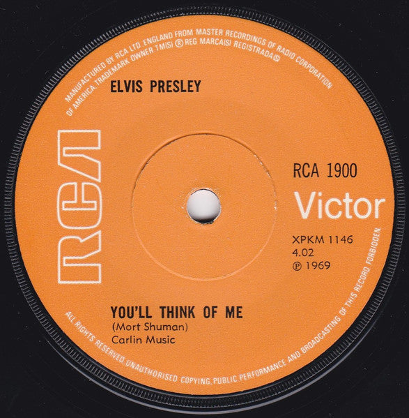 Elvis Presley : Suspicious Minds (7", Single, Sol)