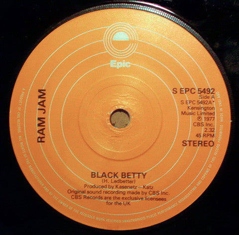 Ram Jam : Black Betty (7", Single)