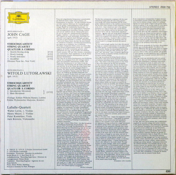 John Cage ▪ Witold Lutoslawski ▪ LaSalle Quartet : Streichquartette ▪ String Quartets (LP, Album)