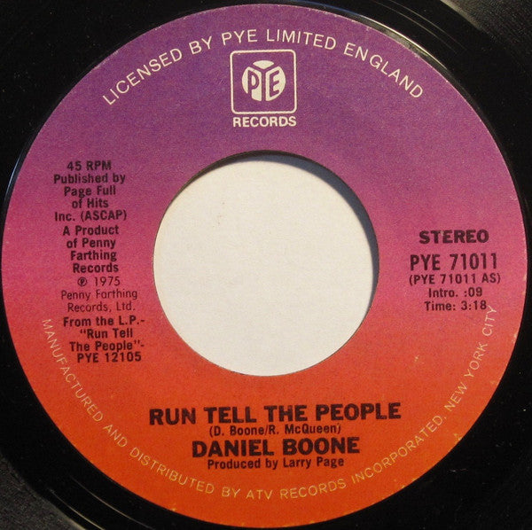 Daniel Boone : Run Tell The People (7", Single)