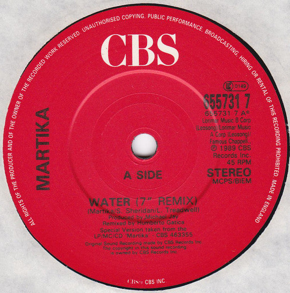 Martika : Water (Remix) (7", Single, Ast)