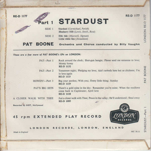 Pat Boone : Star Dust Part 1 (7", EP, Mono, Tri)