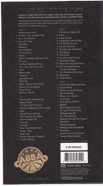 ABBA : Thank You For The Music (4xCD, Comp, RM + Box, Ltd, Num, RE)
