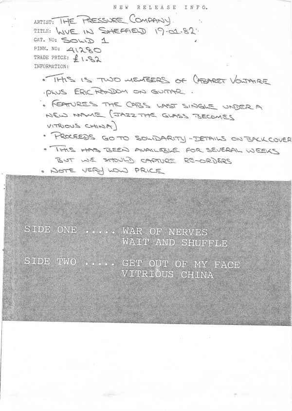 The Pressure Company : Live In Sheffield 19 Jan 82 (LP)