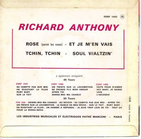 Richard Anthony (2) : Rose (Parmi Les Roses)  (7", EP)