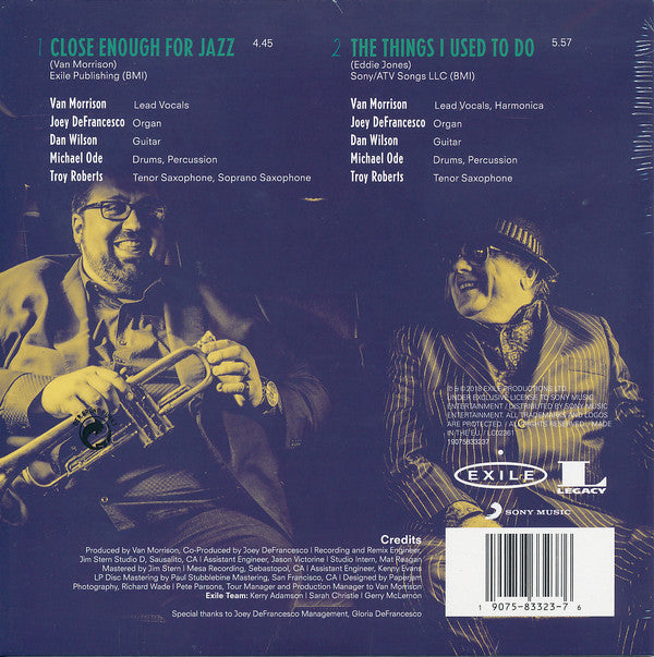 Van Morrison And Joey DeFrancesco : Close Enough For Jazz / The Things I Used To Do (7", RSD, Single, Ltd)