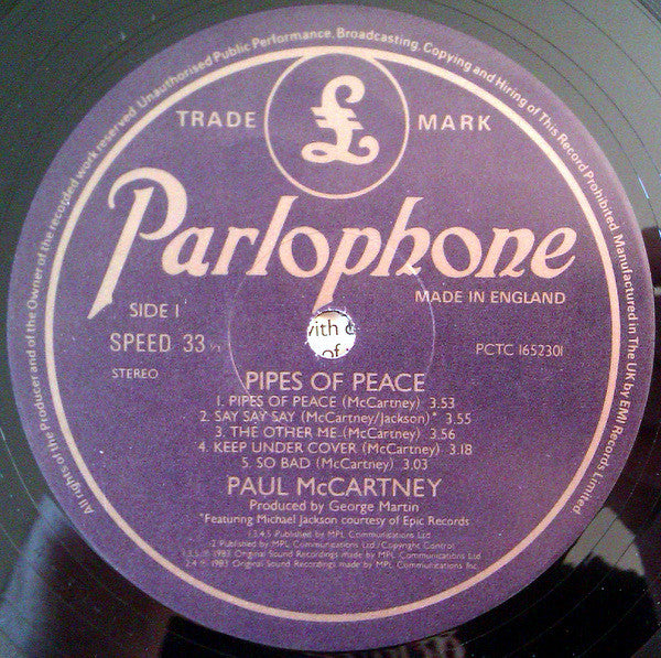 Paul McCartney : Pipes Of Peace (LP, Album, Gat)