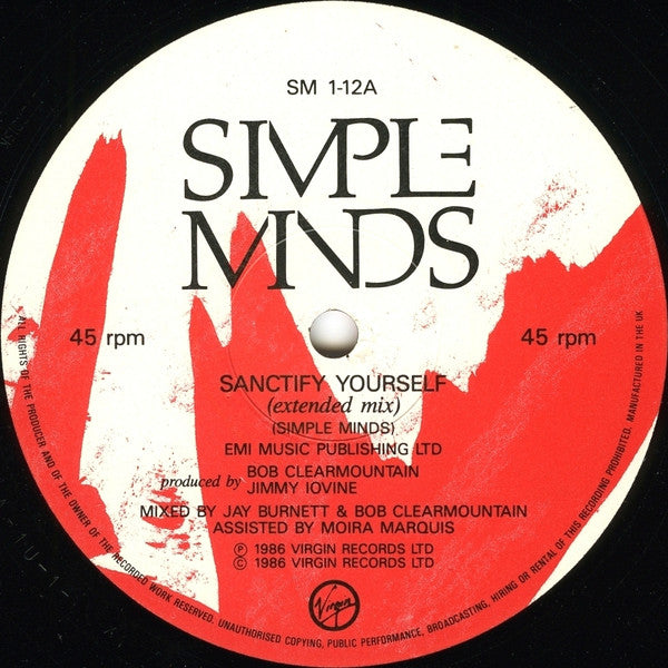 Simple Minds : Sanctify Yourself (Extended Mix) (12", Single)