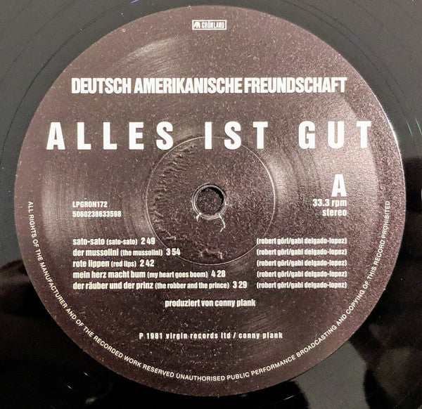 Deutsch Amerikanische Freundschaft : Alles Ist Gut (LP, Album, RE)