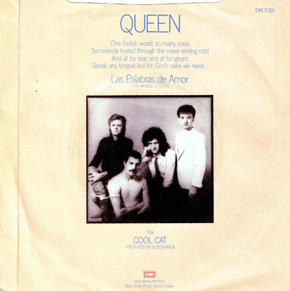 Queen : Las Palabras De Amor (The Words Of Love) (7", Single, Pus)