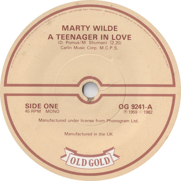 Marty Wilde : A Teenager In Love (7", Single)