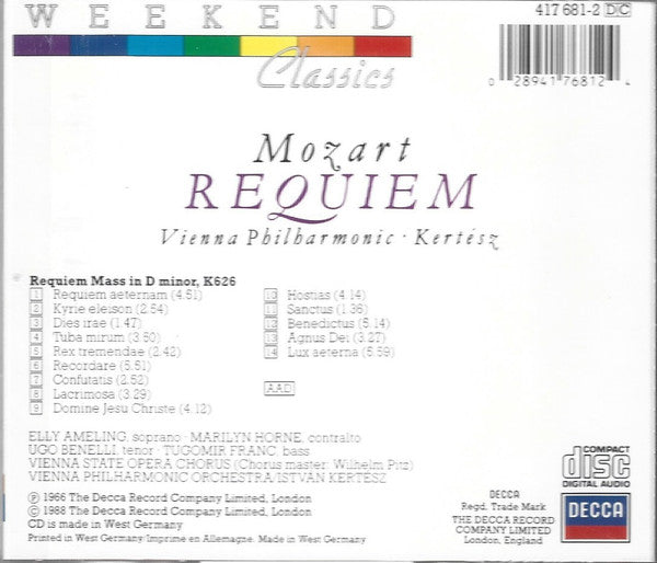 Mozart*, Vienna Philharmonic*, Kertész* : Requiem (CD, Album)