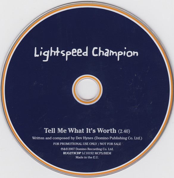 Lightspeed Champion : Tell Me What It's Worth (CD, Single, Promo)