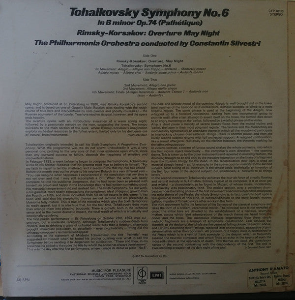 Tchaikovsky* / Rimsky-Korsakov* - The Philharmonia Orchestra*, Constantin Silvestri : Symphony No. 6 'Pathétique' / May Night Overture (LP)