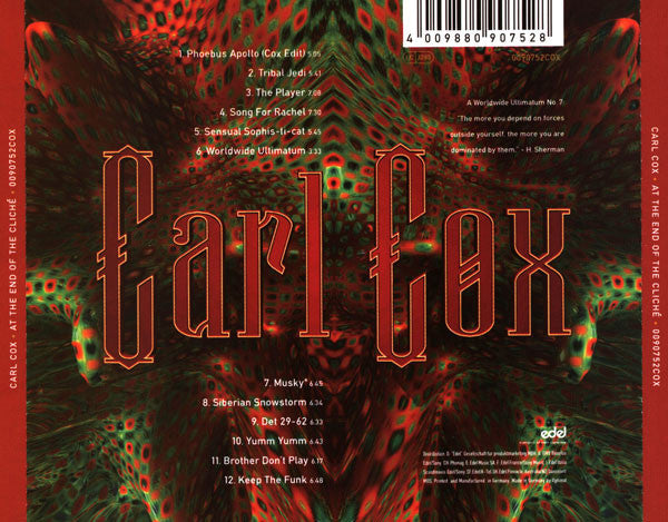 Carl Cox : At The End Of The Cliché (CD, Album, Whi)