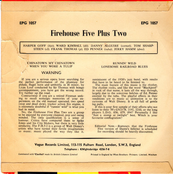 Firehouse Five Plus Two : Firehouse Five Plus Two (7", EP, Tri)