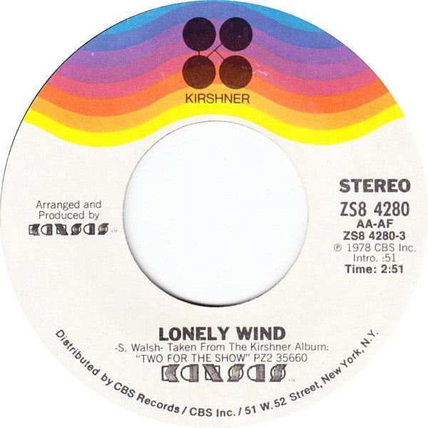 Kansas (2) : Lonely Wind (7", Single)