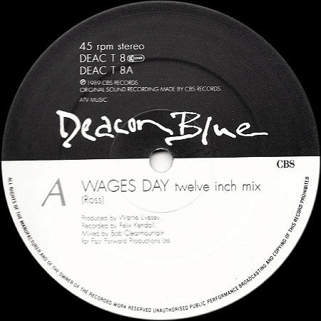 Deacon Blue : Wages Day (12", Single)