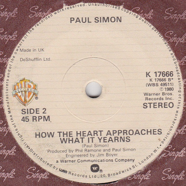 Paul Simon : Late In The Evening (7", Single)