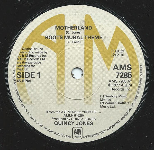 Quincy Jones : Motherland. Roots Mural Theme (7", Single)