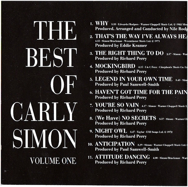 Carly Simon : The Best Of Carly Simon (Volume One) (CD, Comp, RE)