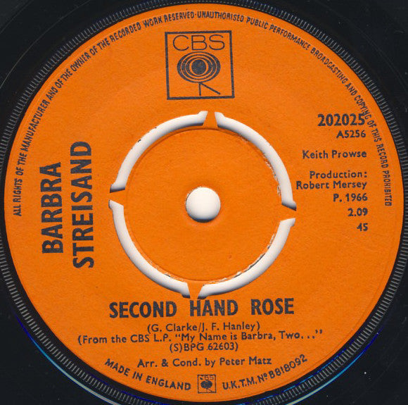 Barbra Streisand : Second Hand Rose (7", Single, 4-P)