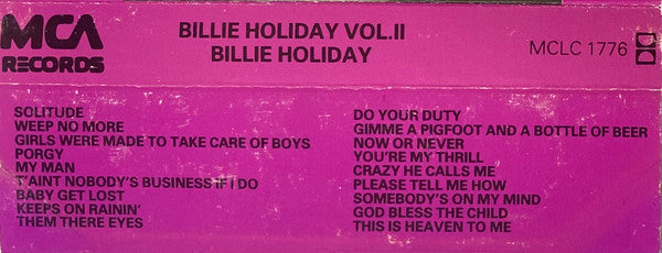 Billie Holiday : Billie Holiday Volume II (Cass, Comp)