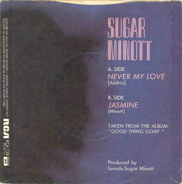 Sugar Minott : Never My Love (7")