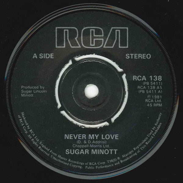 Sugar Minott : Never My Love (7")