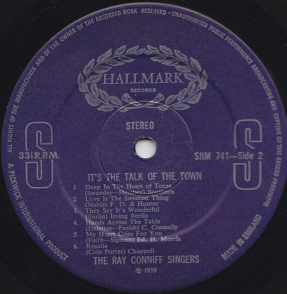 The Ray Conniff Singers* : It's The Talk Of The Town (LP, Album, RE)