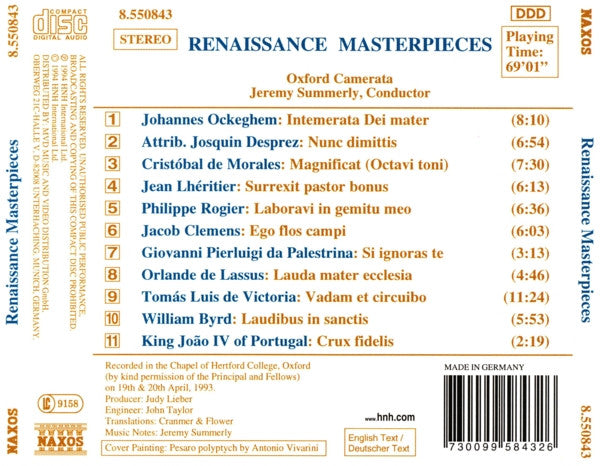 Oxford Camerata, Jeremy Summerly : Renaissance Masterpieces (CD, Album)
