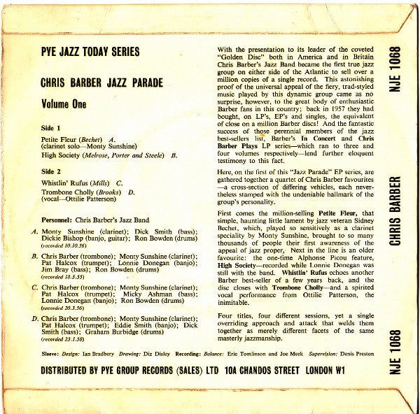 Chris Barber's Jazz Band : Chris Barber Jazz Parade - Vol. 1 (7", EP, RE)