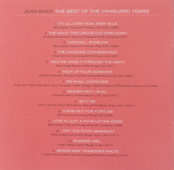 Joan Baez : The Best Of The Vanguard Years (CD, Album, Comp)