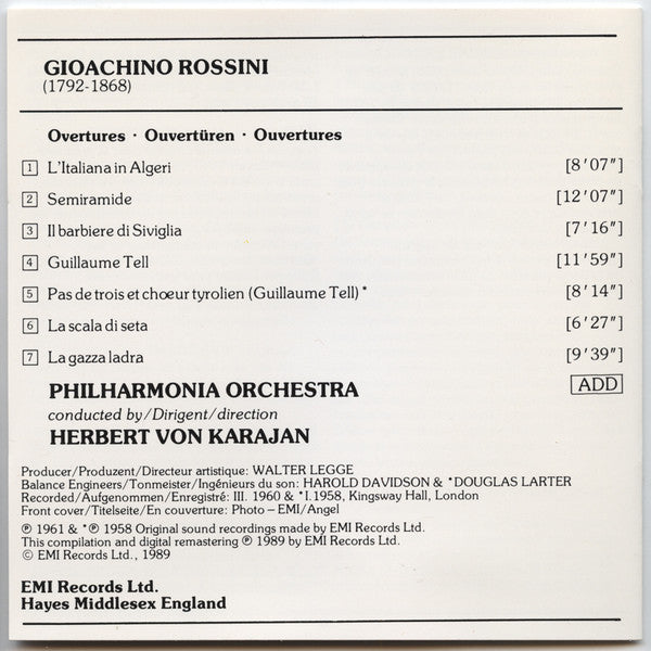 Rossini* – Philharmonia Orchestra • Herbert von Karajan : Overtures • Ouvertüren • Ouvertures (CD, Comp, RM)