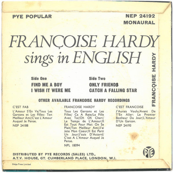 Françoise Hardy : Françoise Hardy Sings In English (7", EP, Mono)