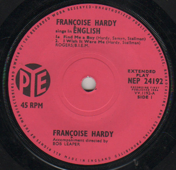 Françoise Hardy : Françoise Hardy Sings In English (7", EP, Mono)