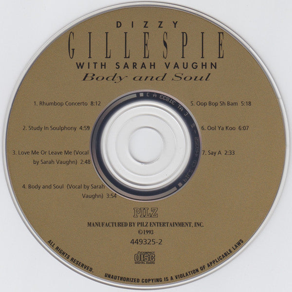 Dizzy Gillespie With Sarah Vaughan : Body And Soul (CD)