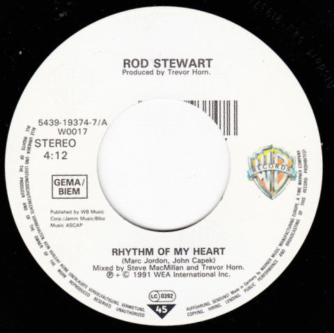 Rod Stewart : Rhythm Of My Heart (7", Single)
