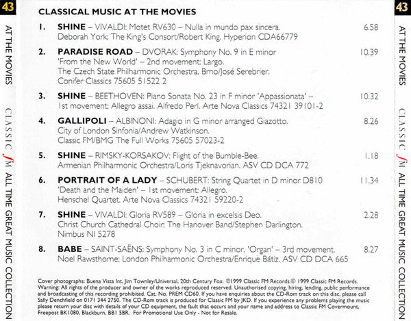 Various : Classical Music At The Movies (CD, Comp, Promo)