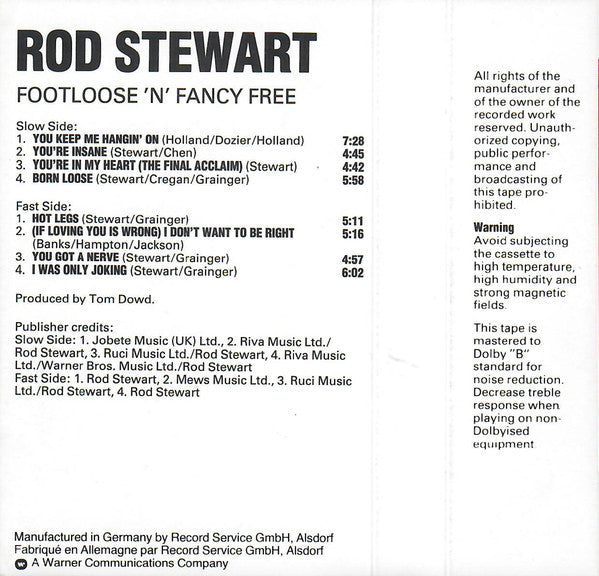 Rod Stewart : Footloose 'N' Fancy Free (Cass, Album)