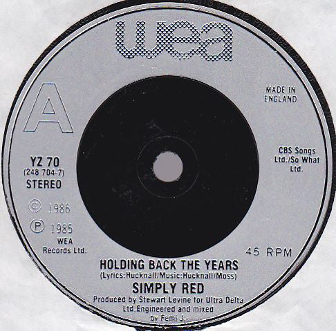 Simply Red : Holding Back The Years (7", Single, RE, Sol)